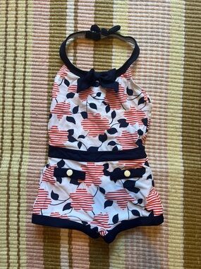 Janie and Jack Floral Stripe Halter Romper Swimsuit